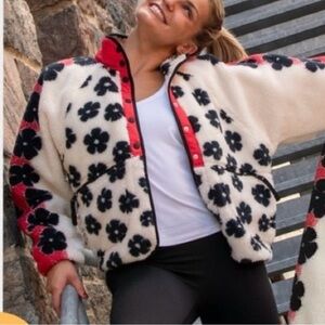 Free People Rocky Ridge Fleece Jacket-Floral Daisy Combo, M, NWT